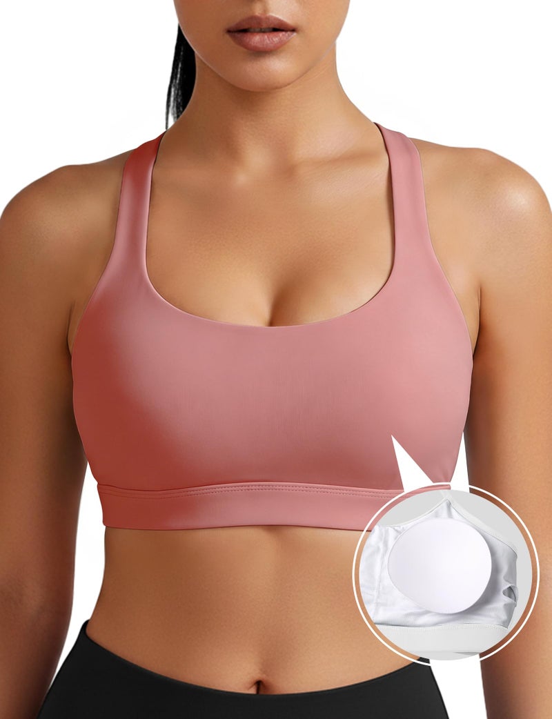 Women's Criss Cross Back Sports Bra with Removable Cups, Medium Support for Yoga Running Gym - Image 4