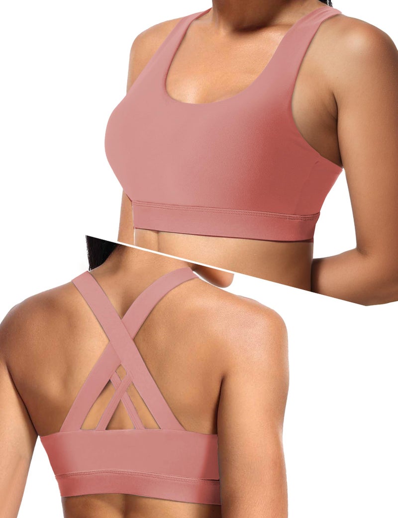Women's Criss Cross Back Sports Bra with Removable Cups, Medium Support for Yoga Running Gym - Image 1