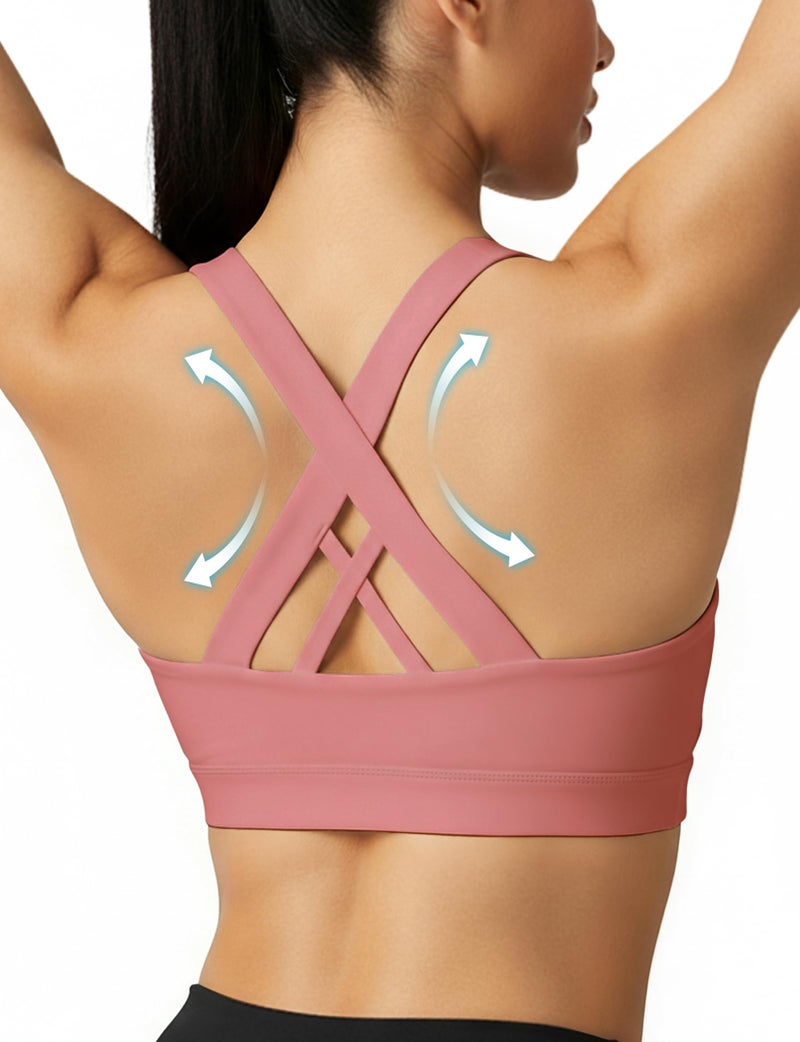 Women's Criss Cross Back Sports Bra with Removable Cups, Medium Support for Yoga Running Gym - Image 2