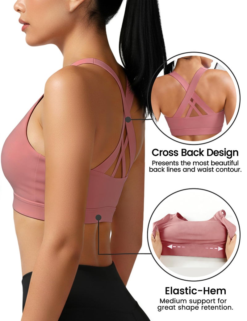 Women's Criss Cross Back Sports Bra with Removable Cups, Medium Support for Yoga Running Gym - Image 3