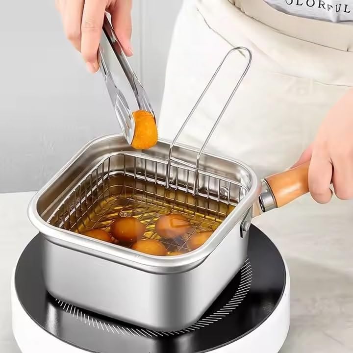 Valajogi 304 Stainless Steel Square Oil Filter Frying Pot with Lid | Multi-Functional Deep Fryer & Steamer | Kitchen Stock Pot for Electric/Induction Cooking | Portable Crisper pan - Image 5