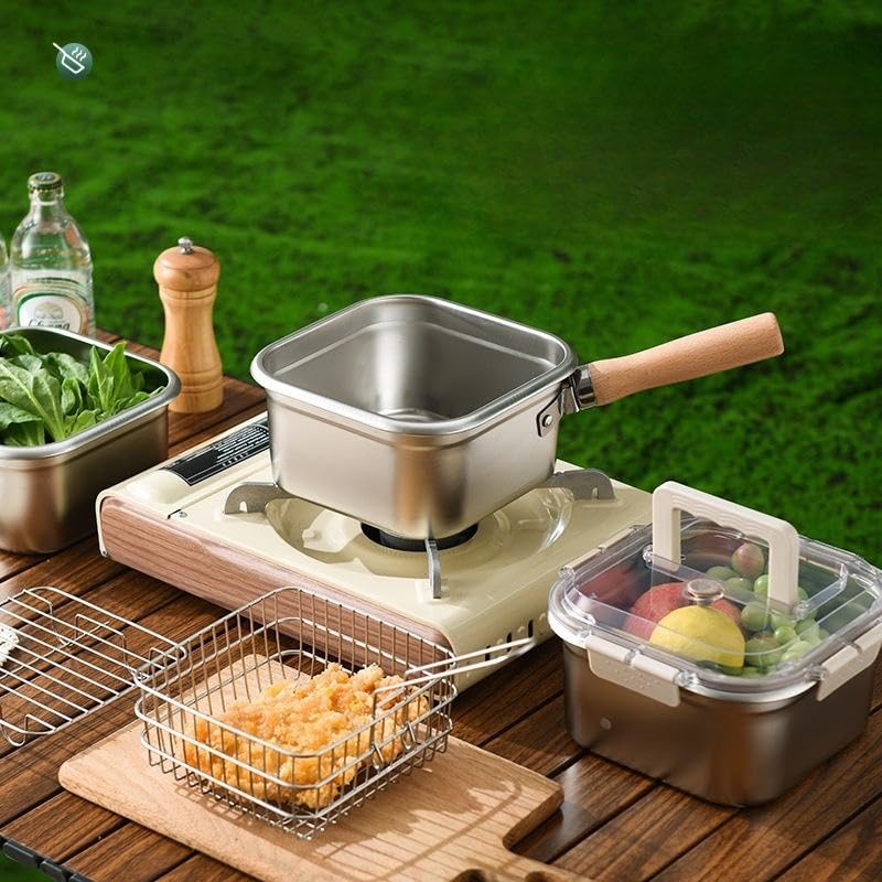Valajogi 304 Stainless Steel Square Oil Filter Frying Pot with Lid | Multi-Functional Deep Fryer & Steamer | Kitchen Stock Pot for Electric/Induction Cooking | Portable Crisper pan - Image 4
