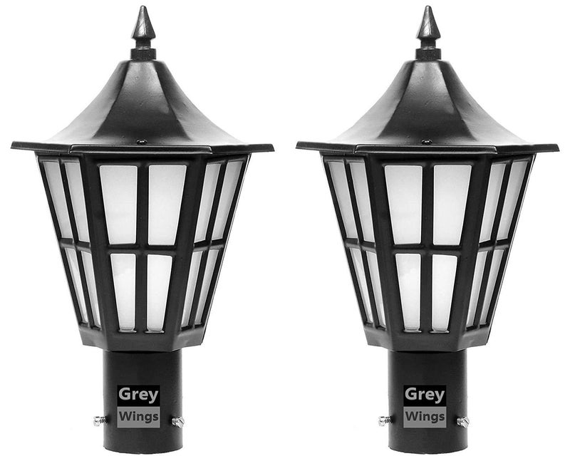 GreyWings Outdoor Gate Light for Pillar, Black Iron & Frosted Glass Lamp, Waterproof Garden & Entrance Light, B-22 Holder (Bulb Not Included), Pack of 2 - Image 1