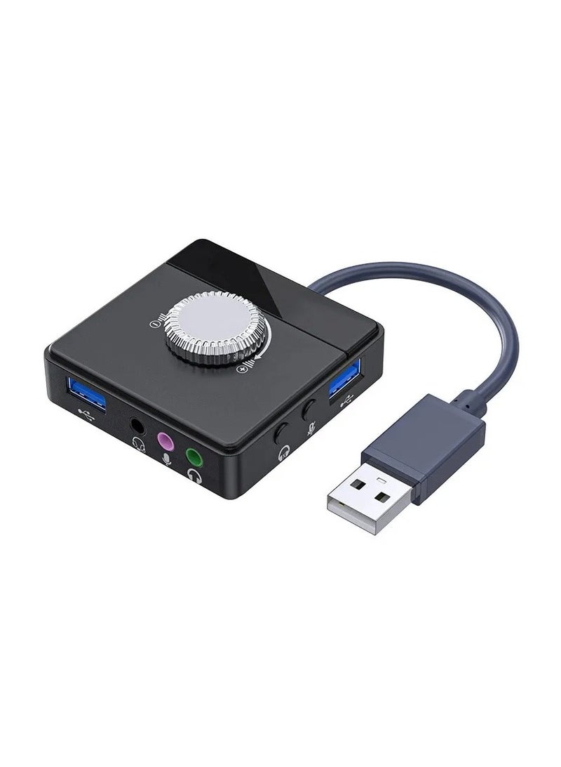 USB External Sound Card 3 Ports To 3.5mm Jack Driver-Free Volume Adjustable Sound Card External Stereo Audio Adapter Description  - Image 1