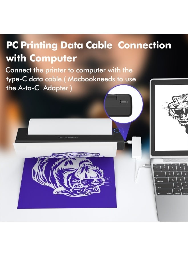 تاتو Tattoo Printer A4 Thermal Transfer Printer | Portable Ink-Free Bluetooth Wireless USB Printer | Professional Tattoo Transfer with 10 Free Transfer Papers | Compatible with PC & MacBook via USB-C | Fast and Easy Tattoo Printing - Image 2