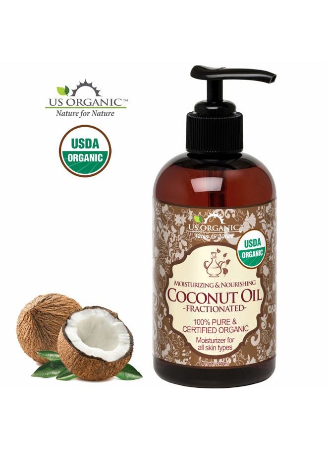 US Organic - Fractionated Coconut MCT Oil (Liquid Coconut Oil), USDA Certified Organic, Non-GMO, Perfect for massage, carrier oil for DIY blends, Hair, Skin care. 100% Pure, Hexane-Free (8 oz) - Image 1