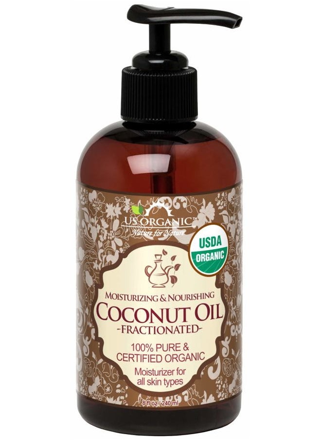 US Organic - Fractionated Coconut MCT Oil (Liquid Coconut Oil), USDA Certified Organic, Non-GMO, Perfect for massage, carrier oil for DIY blends, Hair, Skin care. 100% Pure, Hexane-Free (8 oz) - Image 1