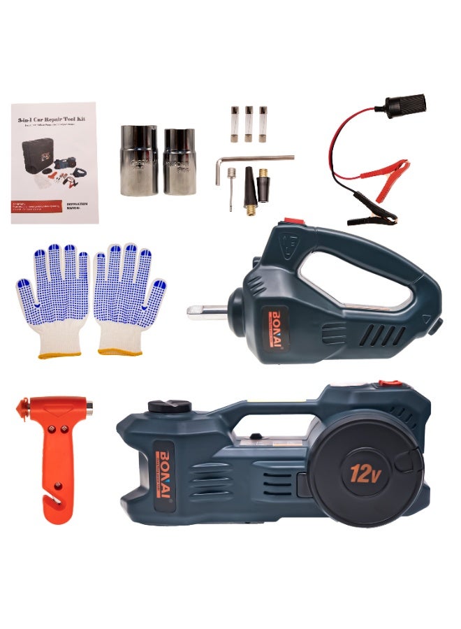 Bonai BN-HK108 Car Repair Air Impact Wrench Kit – 12V DC High Torque 340NM, 150PSI Max Pressure, 35L/min Air Flow, Heavy-Duty 6T Vehicle Jack Tool Set - Image 1