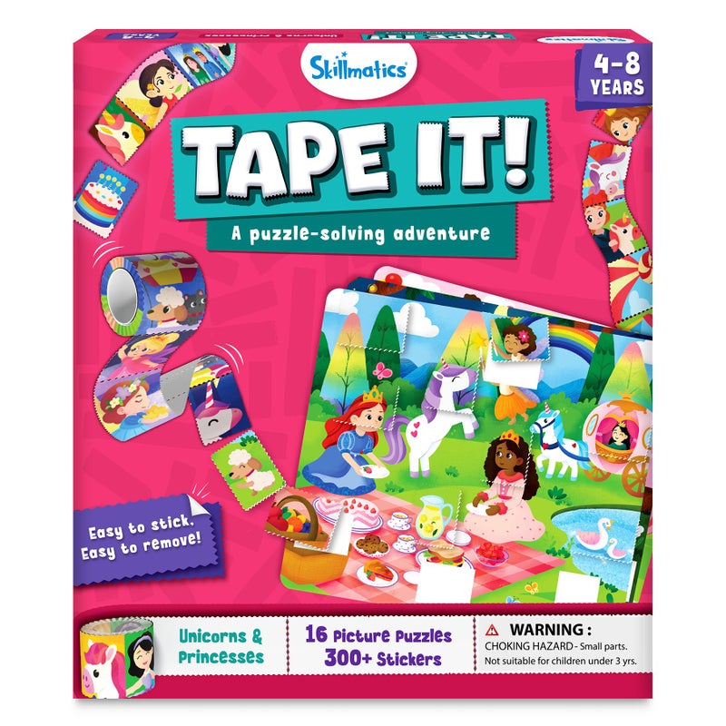 Skillmatics Puzzle Activity - Tape It Unicorn & Princess Sticker Puzzles, 300+ Easy-Tear Stickers, Adhesives Art & Craft Kit, Fine Motor Skills & Travel Toy, Gift for Kids Ages 4, 5, 6, 7, 8 - Image 1