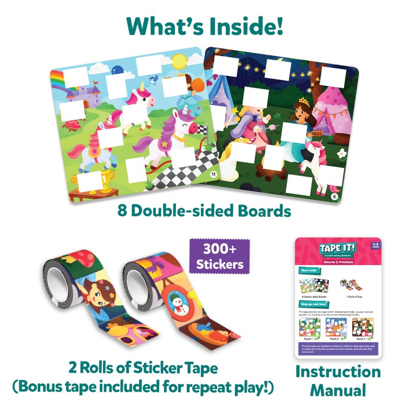 Skillmatics Puzzle Activity - Tape It Unicorn & Princess Sticker Puzzles, 300+ Easy-Tear Stickers, Adhesives Art & Craft Kit, Fine Motor Skills & Travel Toy, Gift for Kids Ages 4, 5, 6, 7, 8 - Image 3