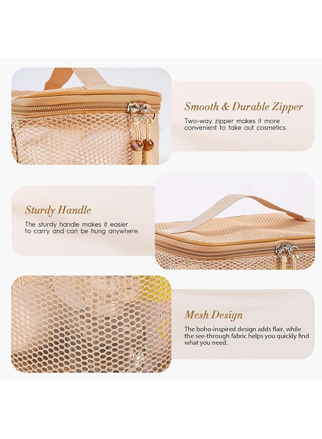 Gecomo Mesh Cosmetic Bag - Breathable Cosmetic Bags with Zipper, Travel Lightweight Make Up Organizer Mesh, Toiletry Bag with Handle for Women Girls Gift - Image 3