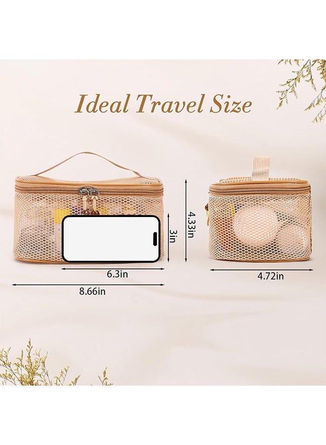 Gecomo Mesh Cosmetic Bag - Breathable Cosmetic Bags with Zipper, Travel Lightweight Make Up Organizer Mesh, Toiletry Bag with Handle for Women Girls Gift - Image 2