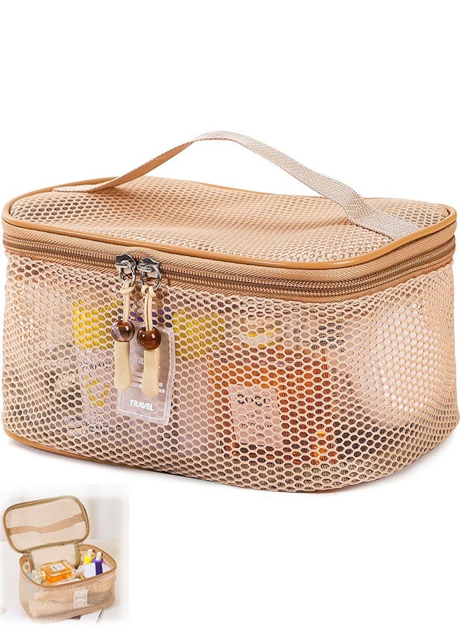 Gecomo Mesh Cosmetic Bag - Breathable Cosmetic Bags with Zipper, Travel Lightweight Make Up Organizer Mesh, Toiletry Bag with Handle for Women Girls Gift - Image 1