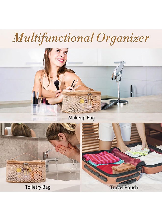 Gecomo Mesh Cosmetic Bag - Breathable Cosmetic Bags with Zipper, Travel Lightweight Make Up Organizer Mesh, Toiletry Bag with Handle for Women Girls Gift - Image 5