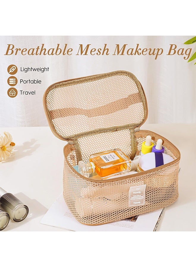 Gecomo Mesh Cosmetic Bag - Breathable Cosmetic Bags with Zipper, Travel Lightweight Make Up Organizer Mesh, Toiletry Bag with Handle for Women Girls Gift - Image 4