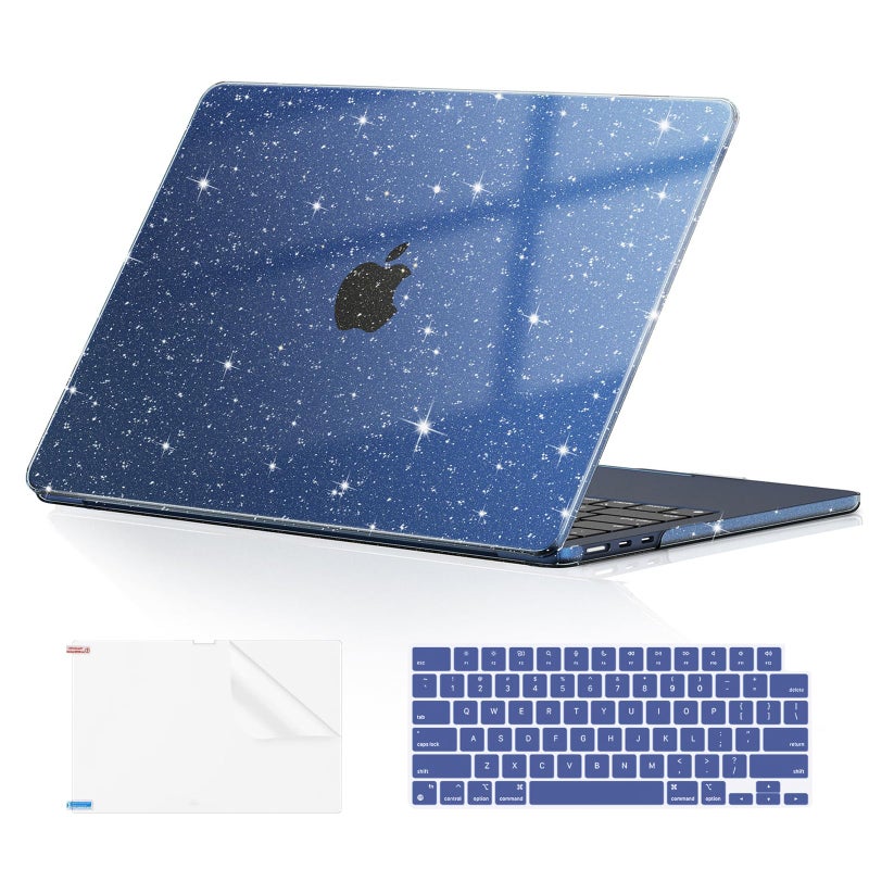 EooCoo Case Compatible with MacBook Air 13 inch M5 2026-2022 Release M4 M3 M2 A3449 A3240 A3113 A2681, Glitter Hard Shell&Keyboard Skin Cover&Screen Protector for Mac Air 13.6 inch, Sparkly Midnight - Image 1
