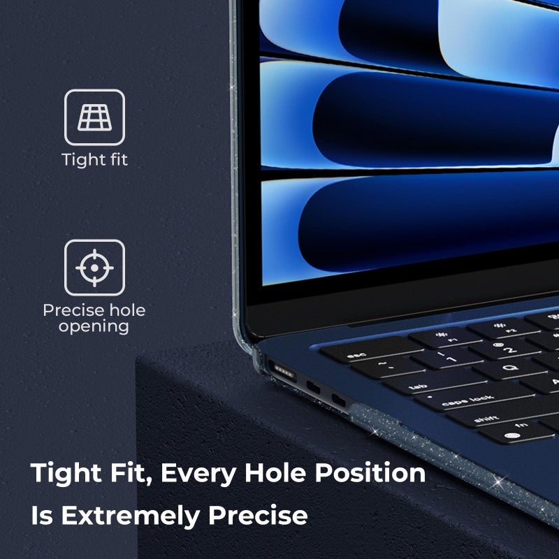 EooCoo Case Compatible with MacBook Air 13 inch M5 2026-2022 Release M4 M3 M2 A3449 A3240 A3113 A2681, Glitter Hard Shell&Keyboard Skin Cover&Screen Protector for Mac Air 13.6 inch, Sparkly Midnight - Image 3