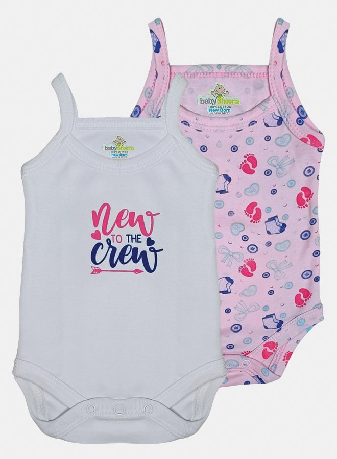 BabyShoora Baby Girl Printed Long Tank Cotton Bodysuit (Pack Of 2) - Image 1