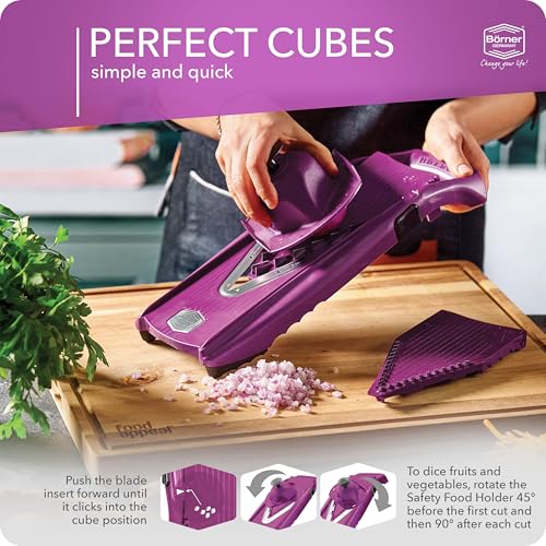 Börner Mandoline Food Slicer Börner V5 (Profi Set) by Reston Lloyd • V-Slicer with 4 Inserts, Docking Station & Food Holder • Made in Germany • Fruit & Vegetable Chopper • Multiple Settings • Color: Purple - Image 2