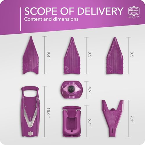 Börner Mandoline Food Slicer Börner V5 (Profi Set) by Reston Lloyd • V-Slicer with 4 Inserts, Docking Station & Food Holder • Made in Germany • Fruit & Vegetable Chopper • Multiple Settings • Color: Purple - Image 3