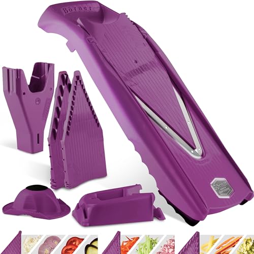 Börner Mandoline Food Slicer Börner V5 (Profi Set) by Reston Lloyd • V-Slicer with 4 Inserts, Docking Station & Food Holder • Made in Germany • Fruit & Vegetable Chopper • Multiple Settings • Color: Purple - Image 4