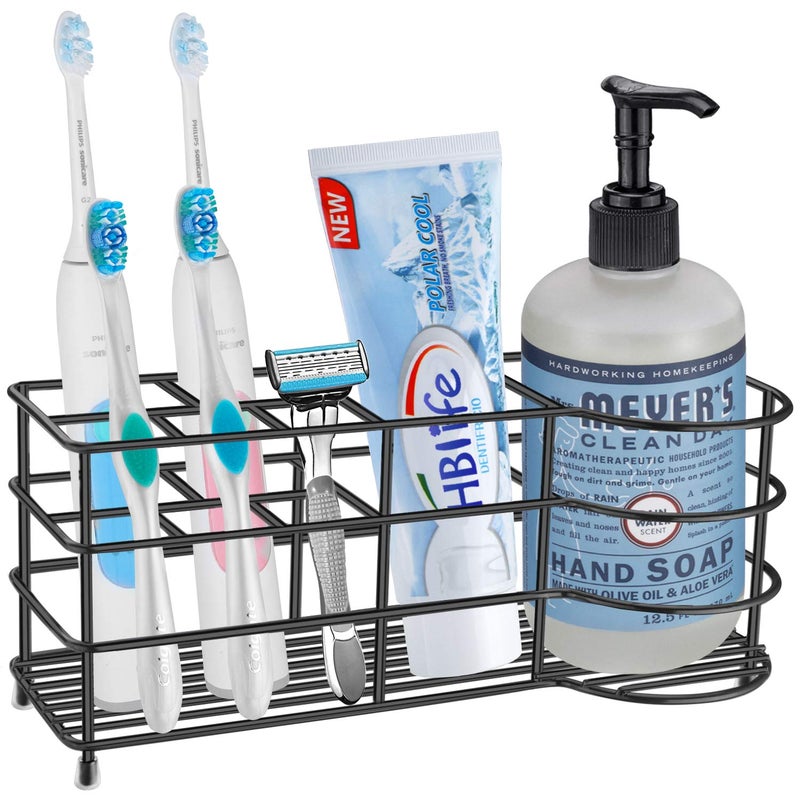 HBlife 7 Slots Toothbrush Holder, X-Large Stainless Steel Bathroom Decor, Black Electric Toothbrush Holder for Bathroom, Bathroom Counter Organizer for Small Spaces - Image 1