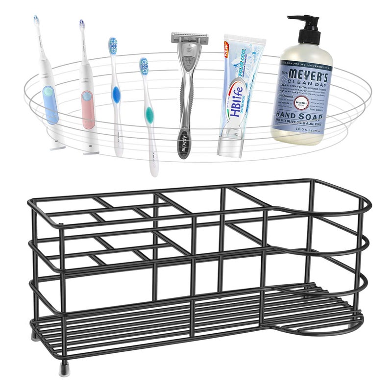 HBlife 7 Slots Toothbrush Holder, X-Large Stainless Steel Bathroom Decor, Black Electric Toothbrush Holder for Bathroom, Bathroom Counter Organizer for Small Spaces - Image 5