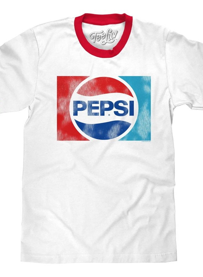 Tee Luv Men's Retro Pepsi Logo Ringer Tee Shirt, White/Red, L - Image 1