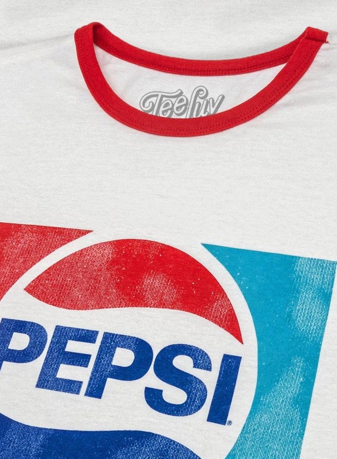 Tee Luv Men's Retro Pepsi Logo Ringer Tee Shirt, White/Red, L - Image 2