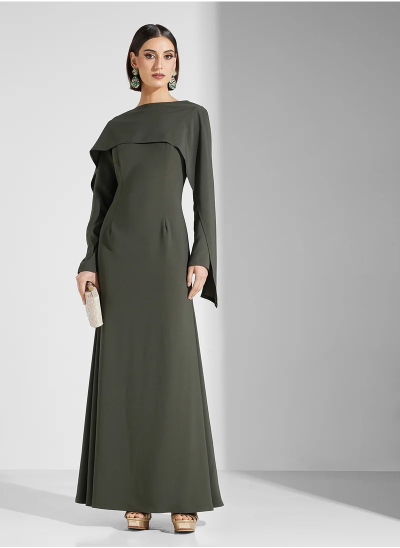 Iyra Boat Neck Layered Maxi Dress