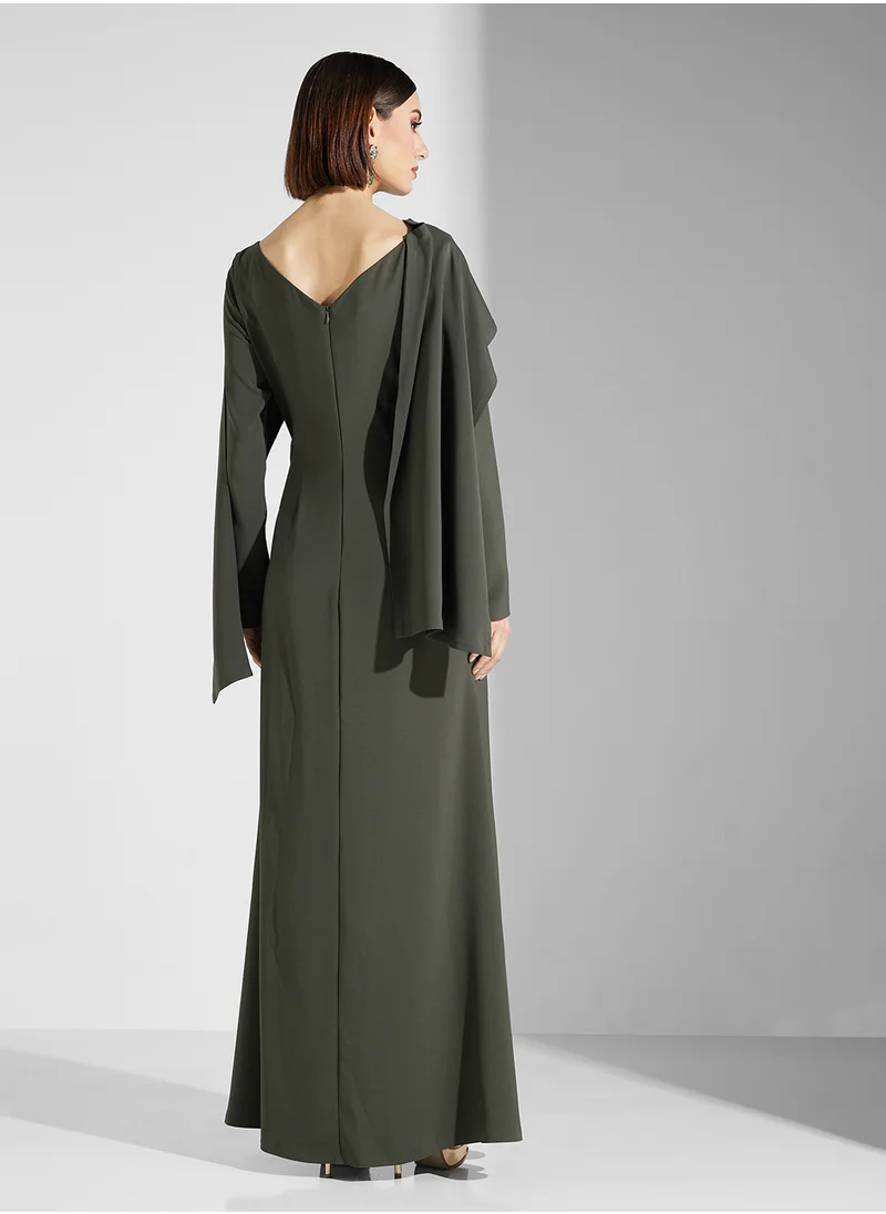 ايرا Boat Neck Layered Maxi Dress