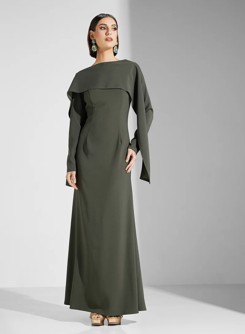 Iyra Overlay Sleeve Gown Dress