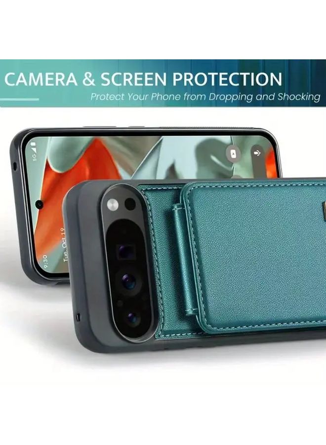 Crimson Full Body Card Slot Phone Case For Google Pixel 10 Pro Minimalist Solid Business Style Protective Cover - Image 3