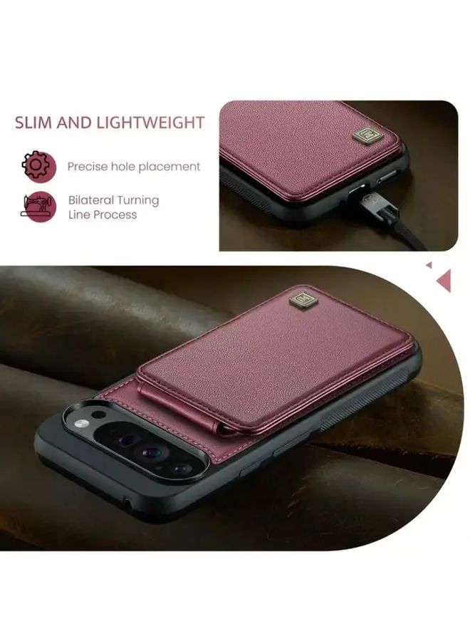 Crimson Full Body Card Slot Phone Case For Google Pixel 10 Pro Minimalist Solid Business Style Protective Cover - Image 4