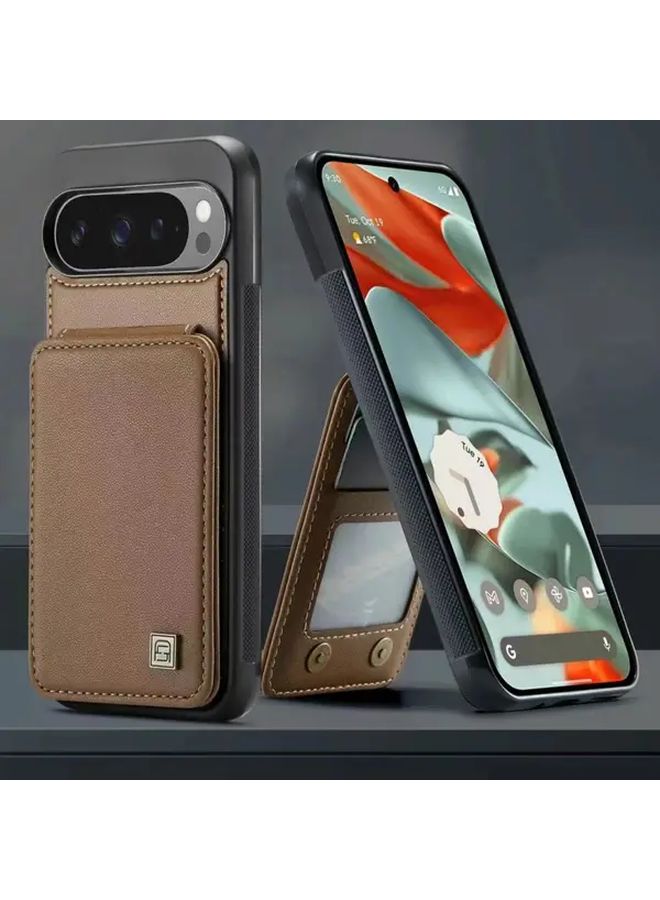 Crimson Full Body Card Slot Phone Case For Google Pixel 10 Pro Minimalist Solid Business Style Protective Cover - Image 1