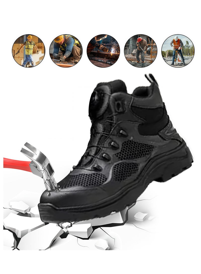 Verci Men's Leather Shoes Uniquely Designed Simple Shoes With Knobs Products Workers Wide Foot Safety Shoes Hat Mid-cut Work Boots (42 EUR) - Image 1