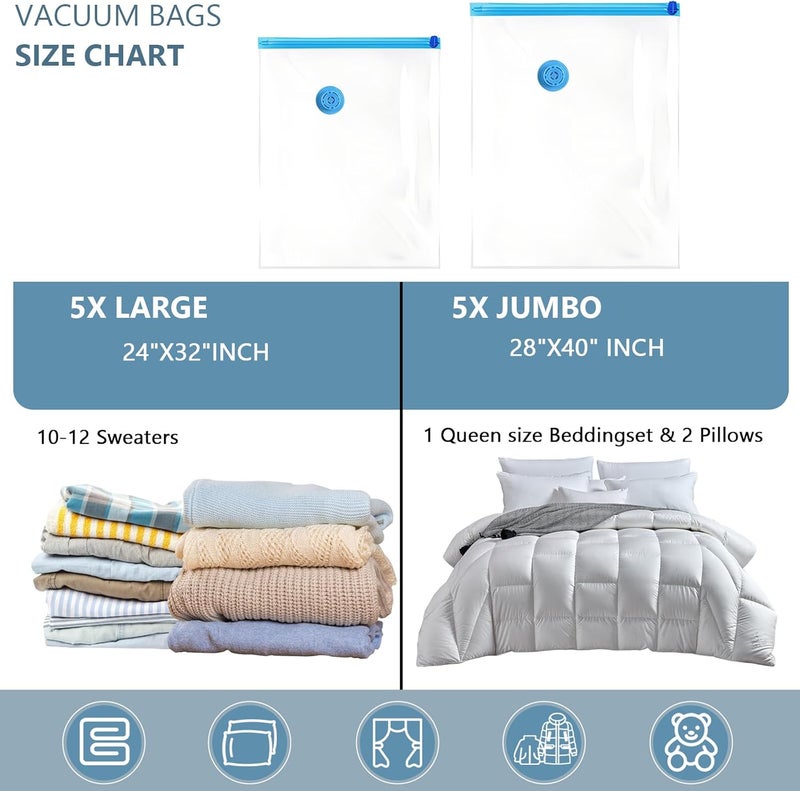 HOTBAG Large Vacuum Storage Bags with Electric Pump 10 Pack (5 Jumbo 5 Large Vacuum Sealer Bags Clothes) Seal Double Zip Space Saver Bag for Clothes,Blanket,Duvets, Pillows,Comforters,Travel,Moving - Image 4