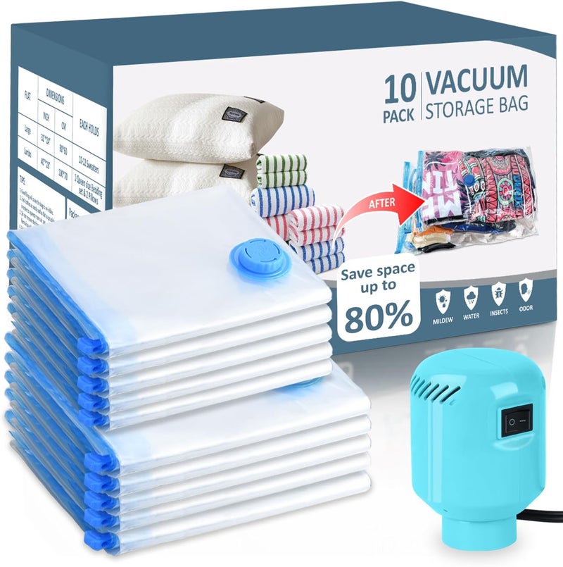 HOTBAG Large Vacuum Storage Bags with Electric Pump 10 Pack (5 Jumbo 5 Large Vacuum Sealer Bags Clothes) Seal Double Zip Space Saver Bag for Clothes,Blanket,Duvets, Pillows,Comforters,Travel,Moving - Image 1