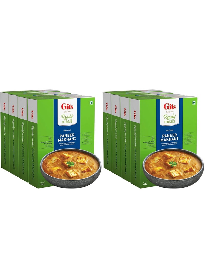 Gits Ready to Eat Paneer Makhani, Pure Veg, Heat and Eat Buttery Indian Gravy, Microwaveable, 1140g (Pack of 8 X 285g Each) - Image 1