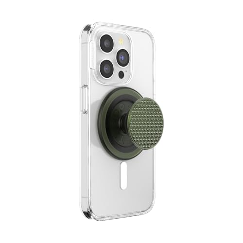 PopSockets Phone Grip for MagSafe with Kickstand, Magnetic Stand, Swappable Top, Secure Hold for iPhone MagSafe Cases, Phone & Tablet Grip - Triangle Knurl Olive - Image 1
