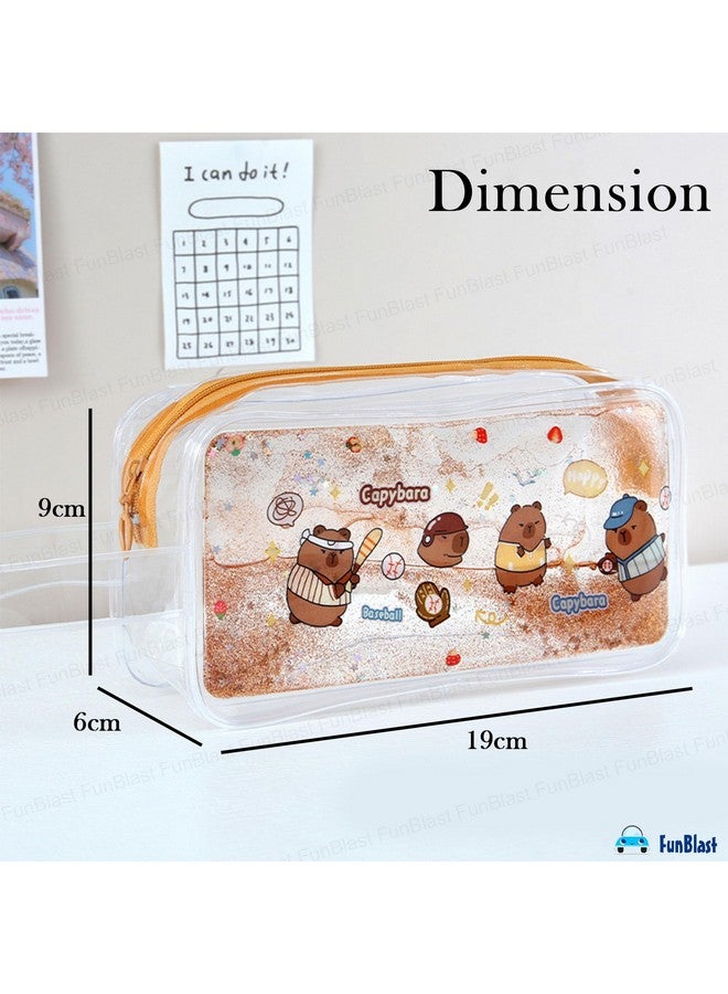 FunBlast Cute Kawaii PVC Pencil Bag, Transparent Pencil Pouch with Zipper Closure Portable Makeup Pouch, Cute Stationery Bag for Students Girls Adults Office - Random Design (Capybara) - Image 3