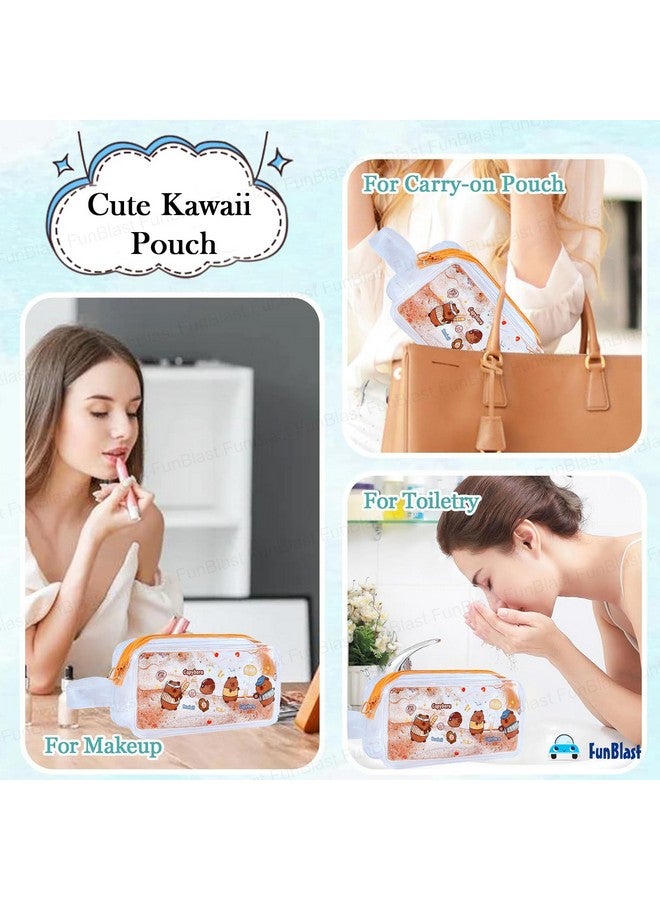 FunBlast Cute Kawaii PVC Pencil Bag, Transparent Pencil Pouch with Zipper Closure Portable Makeup Pouch, Cute Stationery Bag for Students Girls Adults Office - Random Design (Capybara) - Image 5