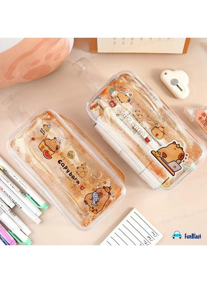 FunBlast Cute Kawaii PVC Pencil Bag, Transparent Pencil Pouch with Zipper Closure Portable Makeup Pouch, Cute Stationery Bag for Students Girls Adults Office - Random Design (Capybara) - Image 4