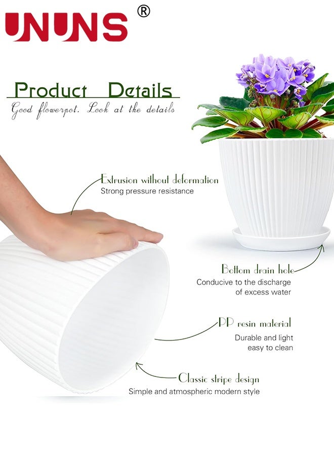 UNUNS 6 عبوات من أصيص الزهور البلاستيكي، أواني نباتات مع فتحات تصريف وصواني للنباتات الداخلية، أصيص زراعة خارجي، 6 أحجام مختلفة، أصيص زينة حديقة من الراتنج، أبيض - Image 5