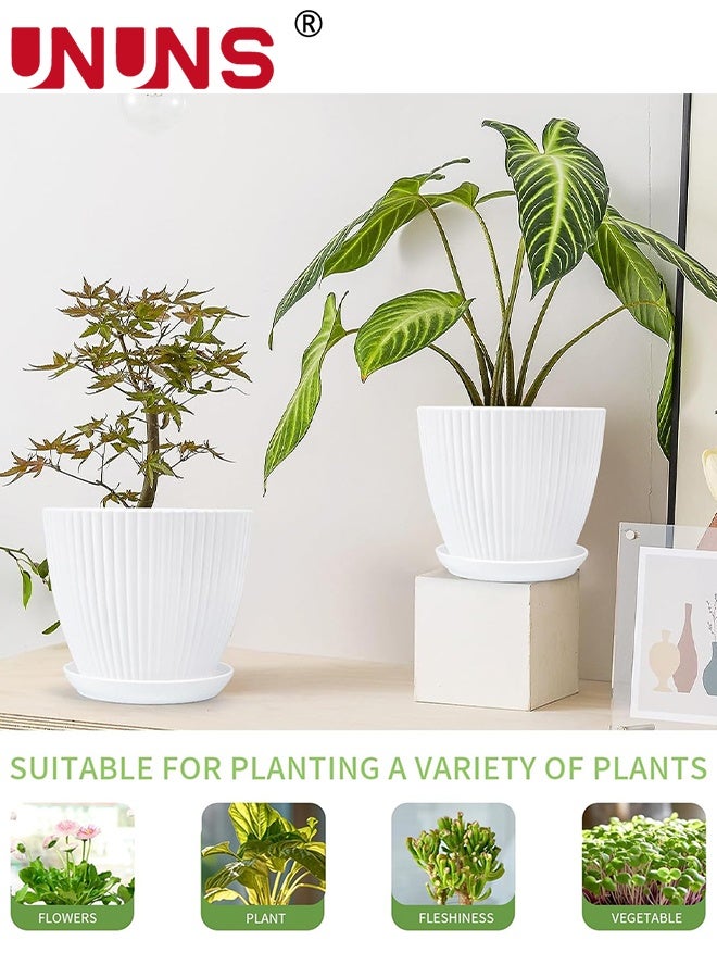 UNUNS 6 عبوات من أصيص الزهور البلاستيكي، أواني نباتات مع فتحات تصريف وصواني للنباتات الداخلية، أصيص زراعة خارجي، 6 أحجام مختلفة، أصيص زينة حديقة من الراتنج، أبيض - Image 3