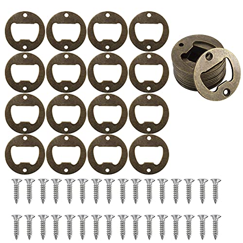 wonuu 100 Pack Stainless Steel Round Inset Bottle Opener Insets Kit, Bottle Opener Wall Mounted Hardware Parts DIY kit with 200 Screws - Image 1
