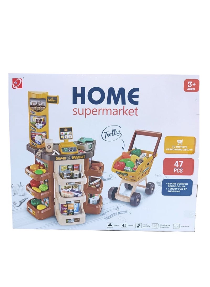 Home 47-Piece Kids Supermarket Playset with Trolley – Lights & Sound, Battery Operated, Interactive Educational Toy for Ages 3+  - Image 1