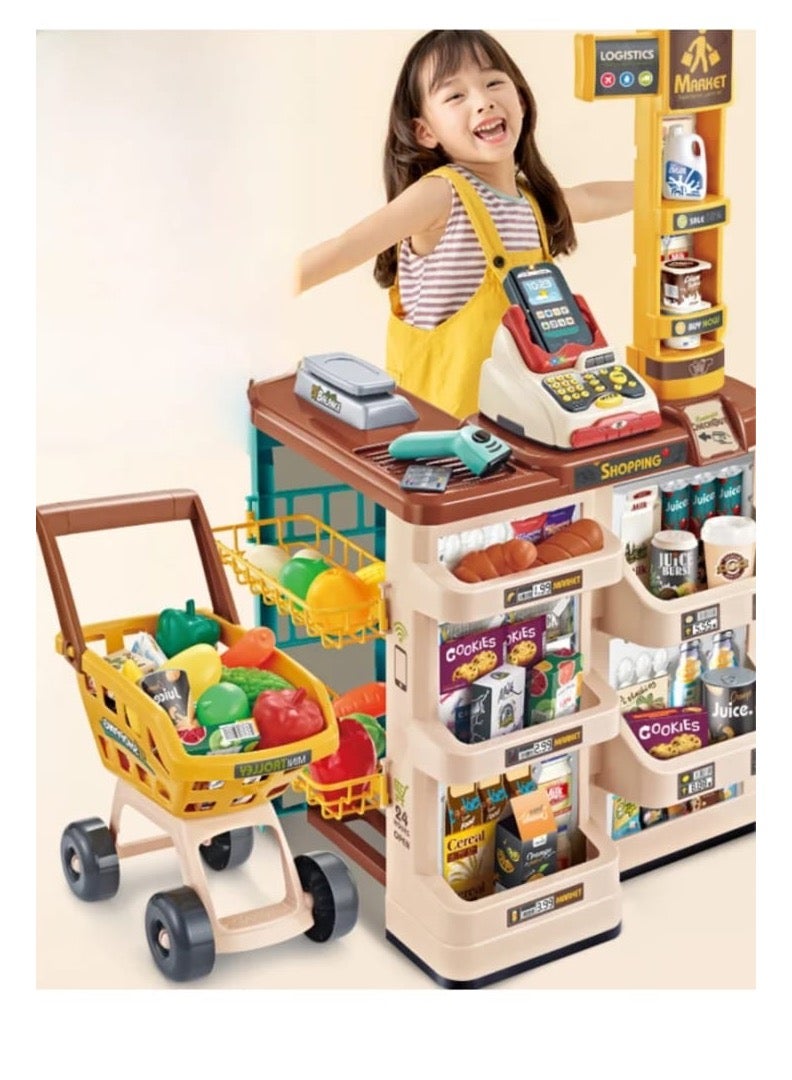 Home 47-Piece Kids Supermarket Playset with Trolley – Lights & Sound, Battery Operated, Interactive Educational Toy for Ages 3+  - Image 4