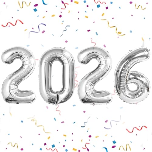 YOUDICT 16 Inch 2026 Balloons Silver Number Balloons 16 Inch New Years Balloons for 2026 New Years Graduation Decorations Home Office Decoration - Image 1