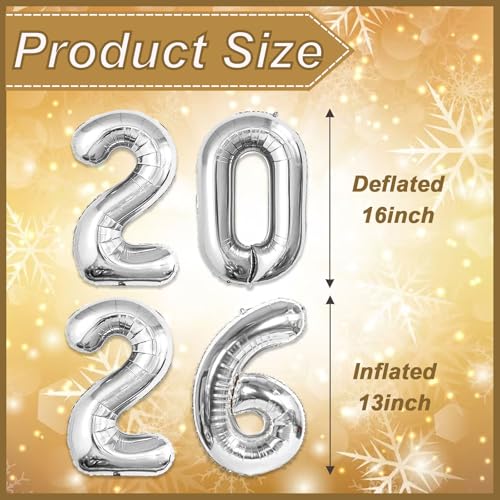 YOUDICT 16 Inch 2026 Balloons Silver Number Balloons 16 Inch New Years Balloons for 2026 New Years Graduation Decorations Home Office Decoration - Image 5